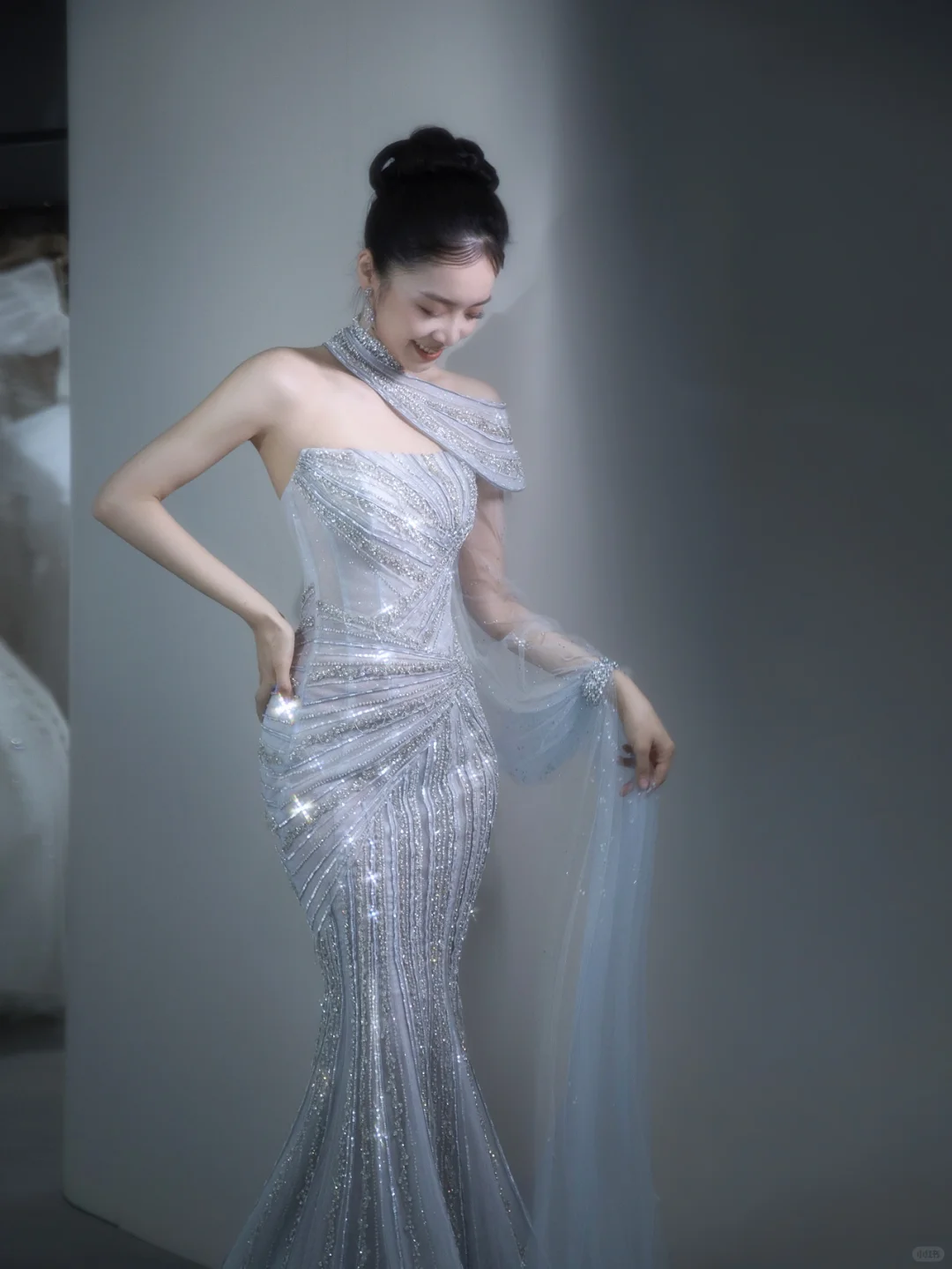 Glitter Mermaid Strapless Tulle Sequin Long Wedding Dresses