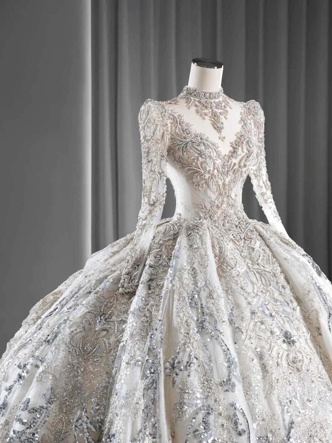 Timeless Ball Gown Tulle Lace Sequin Beaded Long Sleeves Long Wedding Dresses