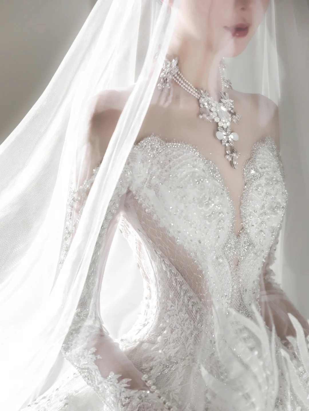 Timeless Ball Gown Off The Shoulder Tulle Lace Beaded Long Sleeves Long Wedding Dresses