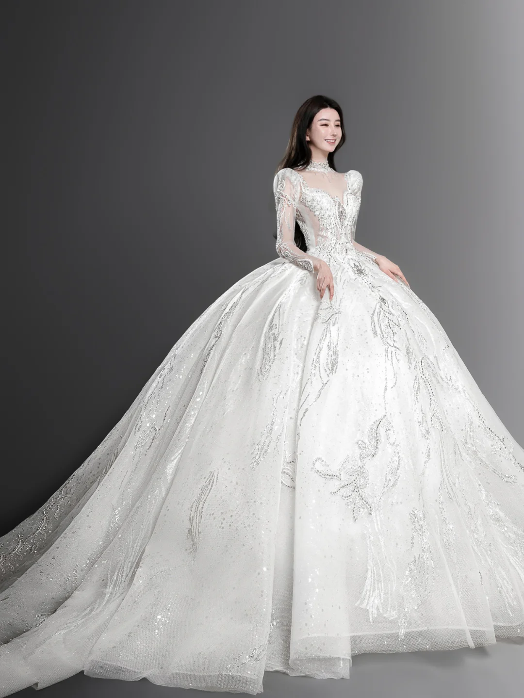 Gorgeous Ball Gown Tulle Lace Long Sleeves Long Wedding Dresses