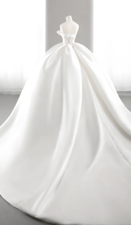 Elegant Ball Gown Off The Shoulder Satin Long Wedding Dresses