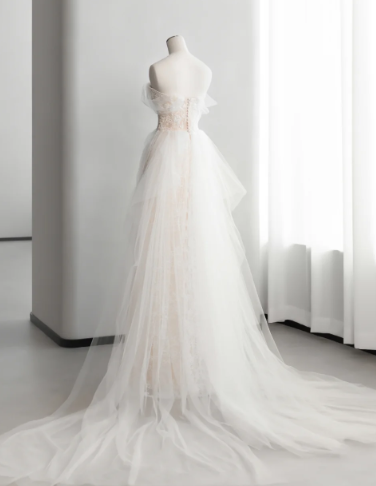Elegant Mermaid Off The Shoulder Satin Tulle Lace Long Wedding Dresses