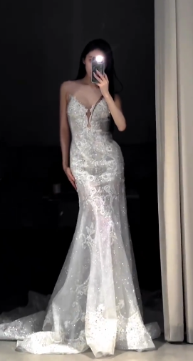 Gorgeous Mermaid Strapless Satin Tulle Beaded Long Wedding Dresses