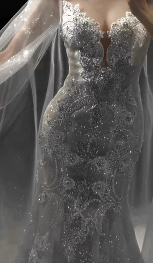 Gorgeous Mermaid Strapless Satin Tulle Beaded Long Wedding Dresses