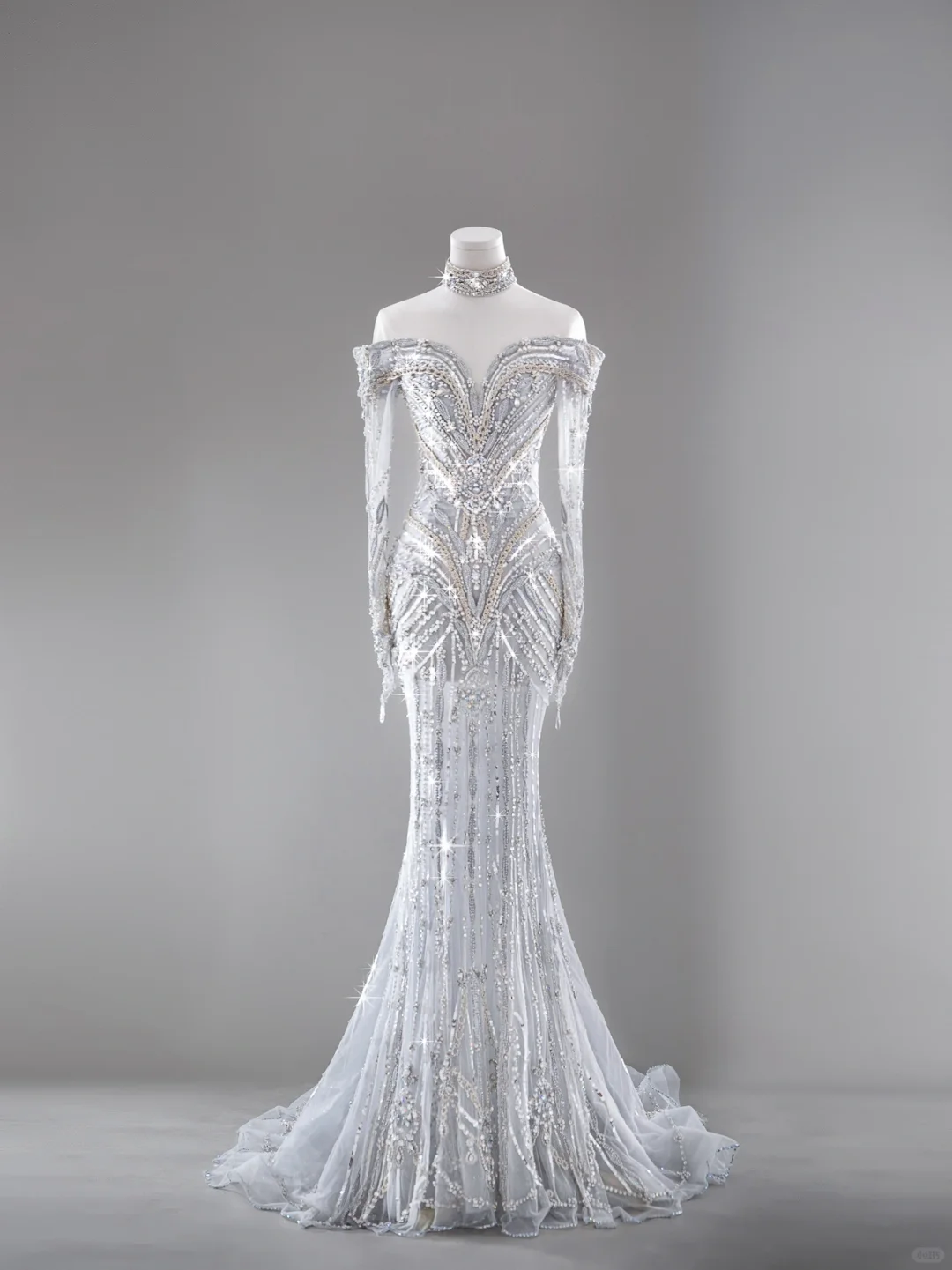 Gorgeous Mermaid Off The Shoulder Tulle Sequin Beaded Long Sleeves Long Wedding Dresses