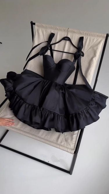 Cute A Line Straps Black Short Homecoming Dress