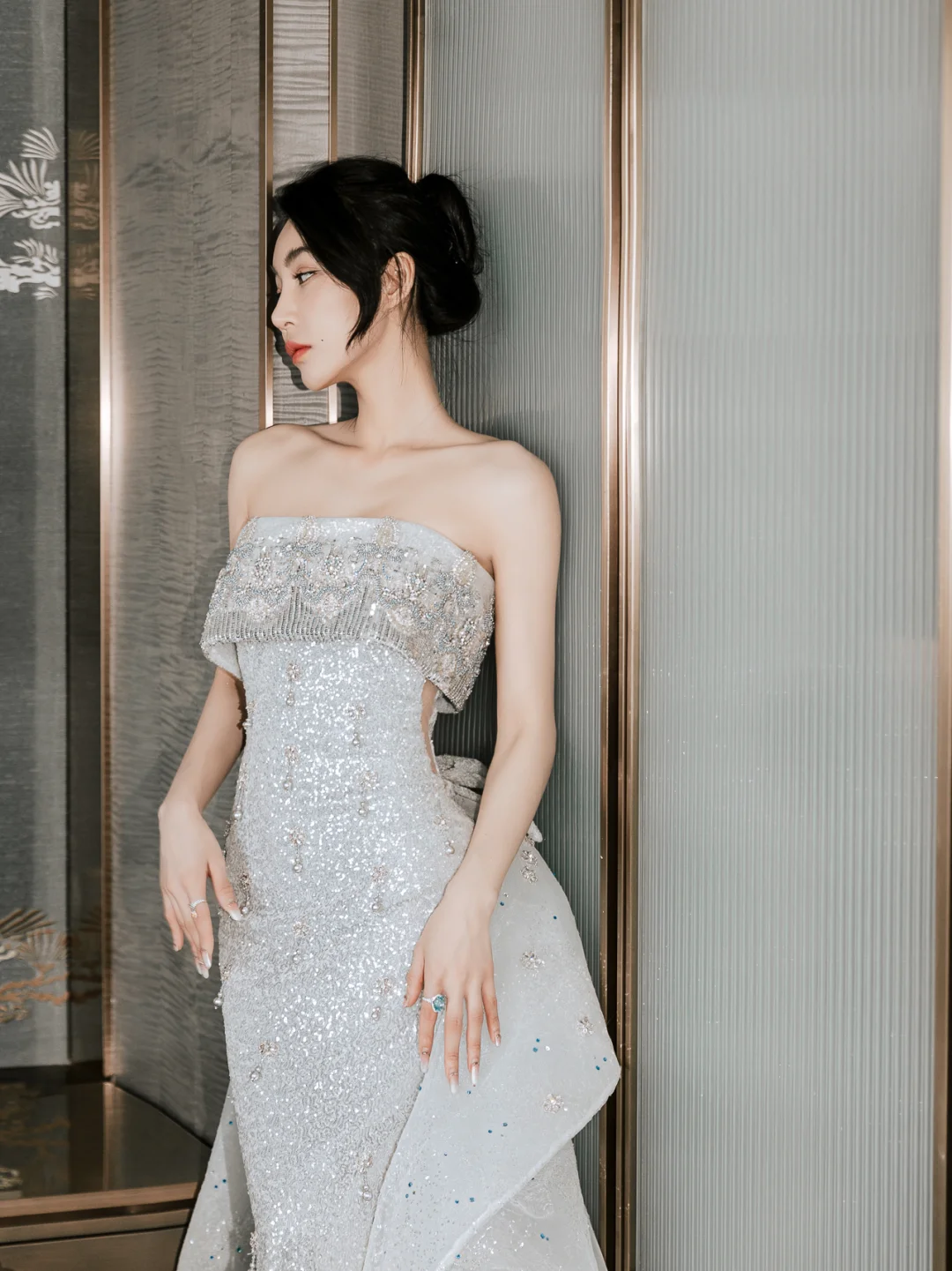 Timeless Mermaid Strapless Satin Sequin Beaded Long Wedding Dresses