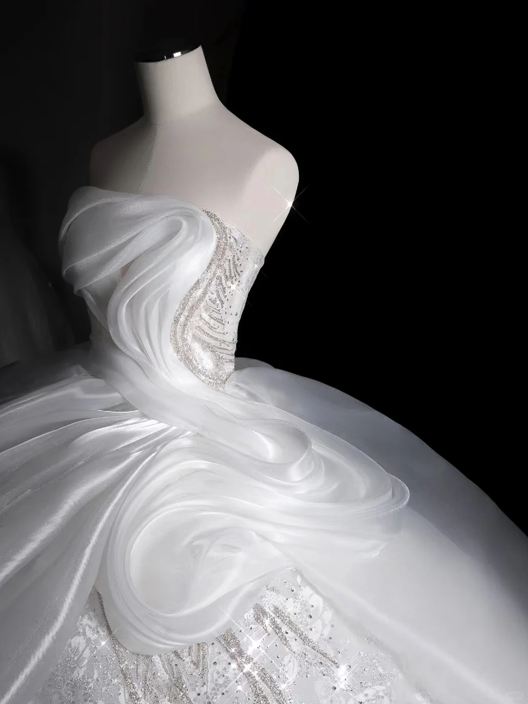 Classy Ball Gown Strapless Satin Lace Sequin Long Wedding Dresses