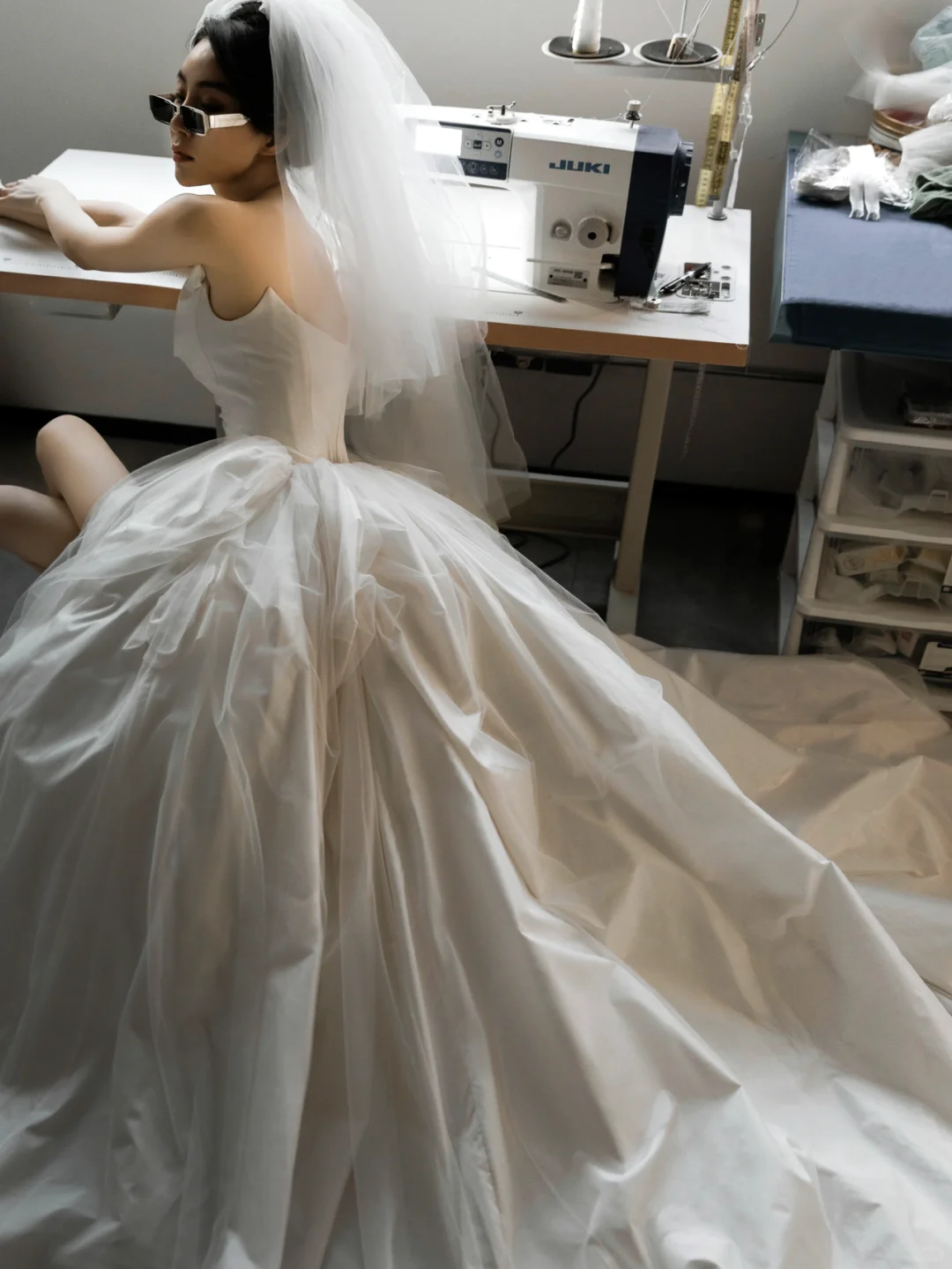 Chic Ball Gown Strapless Satin Tulle Slit Long Wedding Dresses