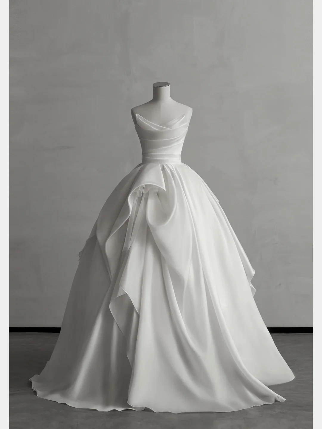 Elegant Ball Gown Strapless White Satin Long Wedding Dresses