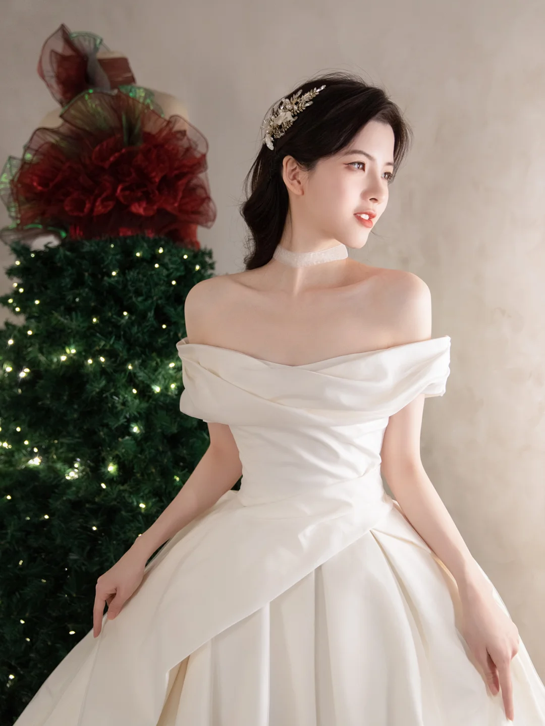 Simple Classy Ball Gown Off The Shoulder Satin Long Wedding Dresses