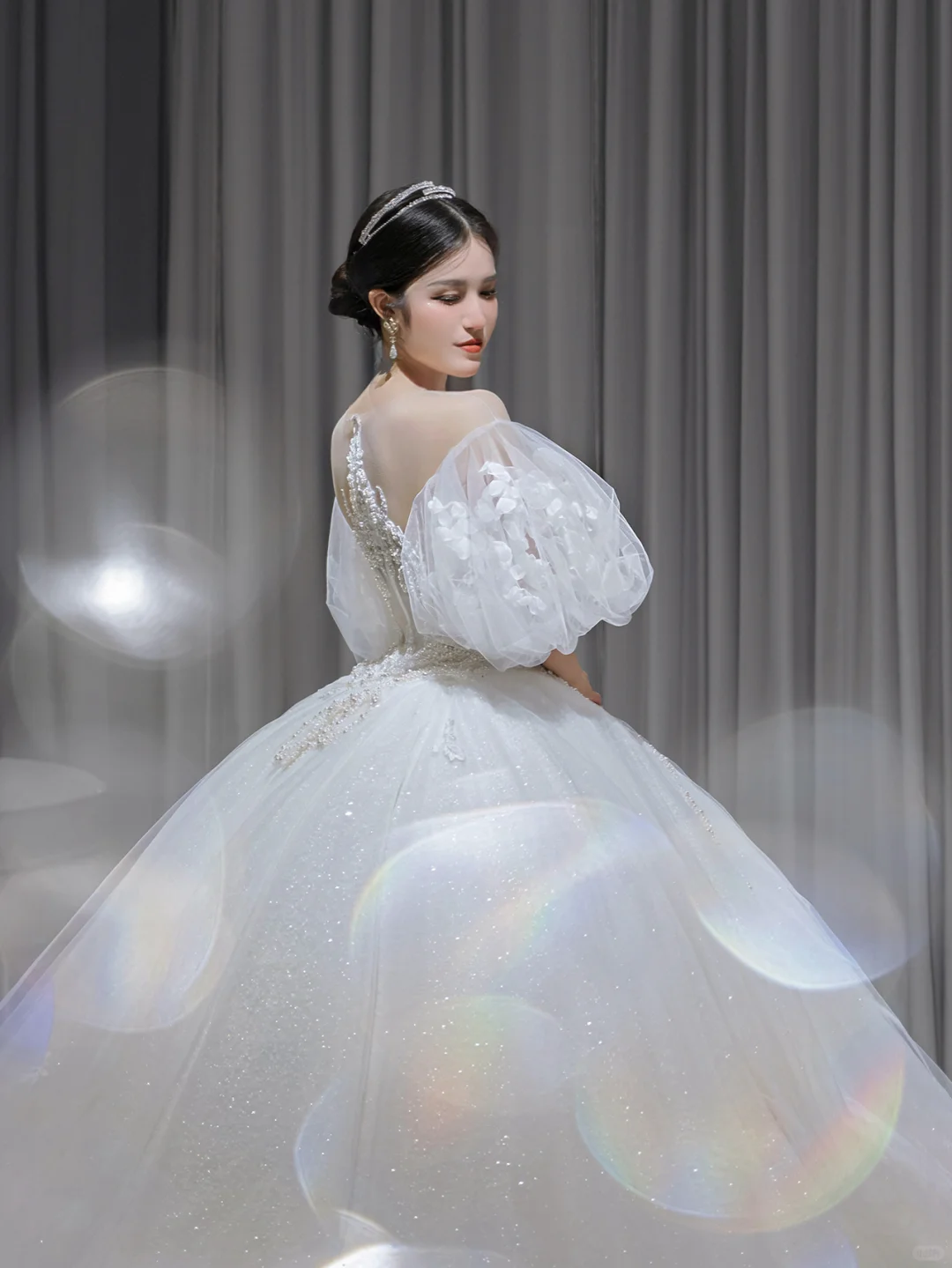 Pretty Ball Gown Tulle Lace Applique Short Sleeves Long Wedding Dresses