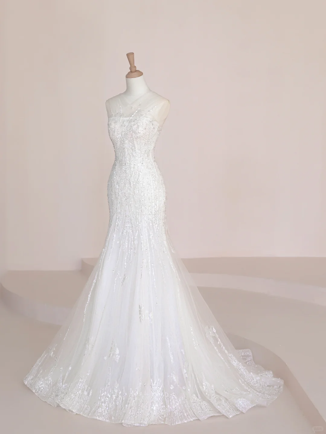 Gorgeous Mermaid Tulle Lace Sequin Long Wedding Dresses