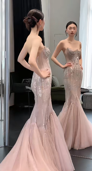 Timeless Mermaid Starpless Tulle Sequin Beaded Long Wedding Dresses