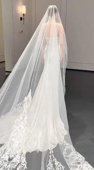 Elegant Mermaid Starpless Satin Lace With Veil Long Wedding Dresses