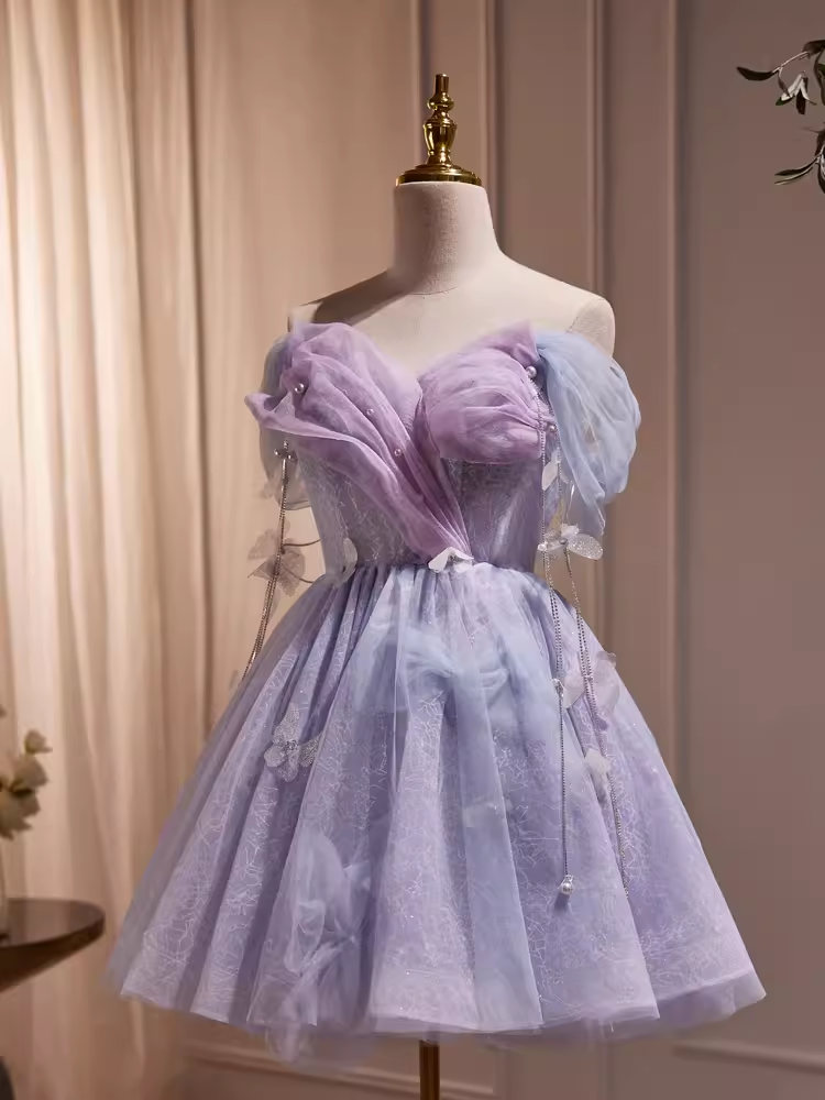 Cute Ball Gown Off The Shoulder Lilac Party Dress Homecoming Dresses
