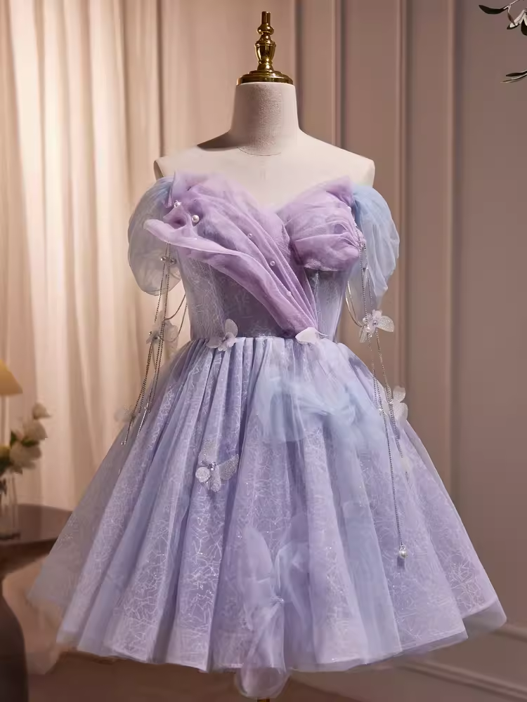 Cute Ball Gown Off The Shoulder Lilac Party Dress Homecoming Dresses