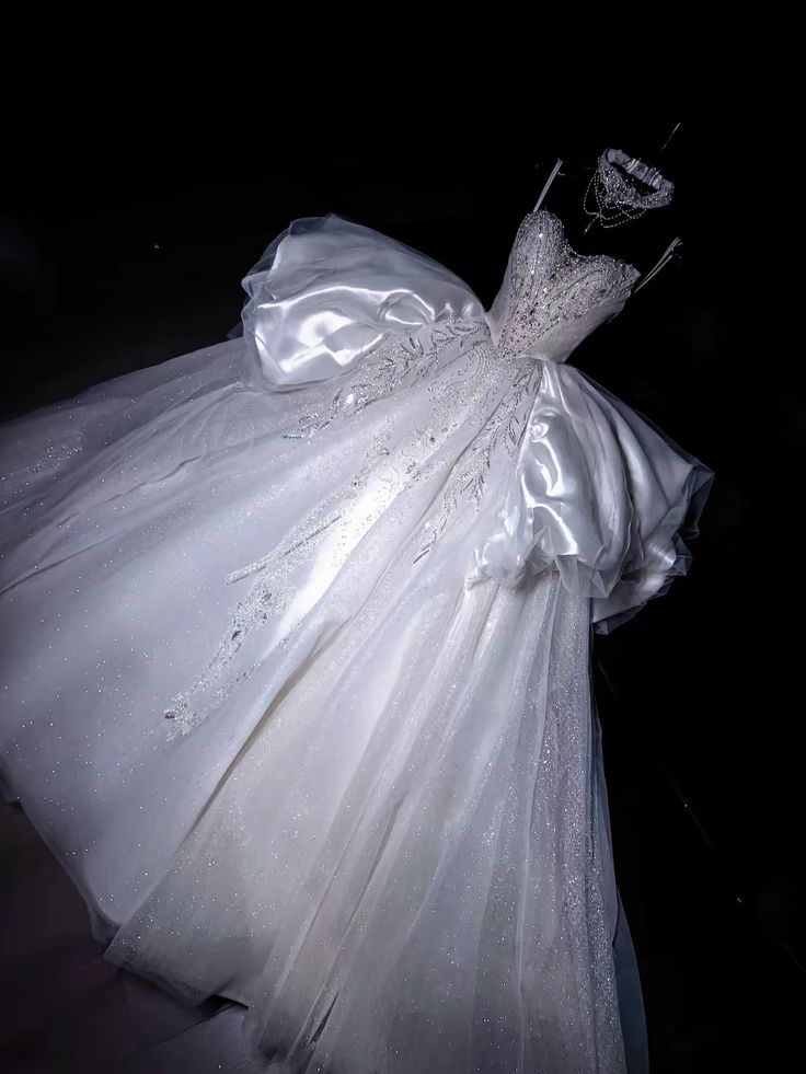 Dreamy Ball Gown Spaghetti Straps Satin Tulle Sequin Long Wedding Dresses