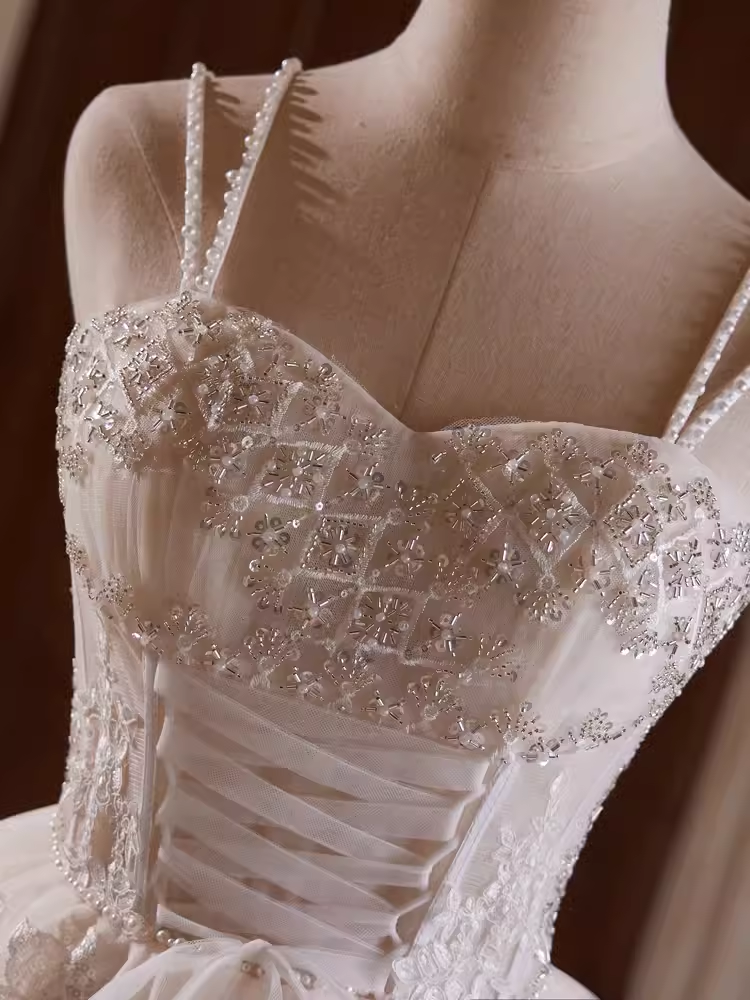 Cute Ball Gown Straps Beads Party Dress White Homecoming Dresses