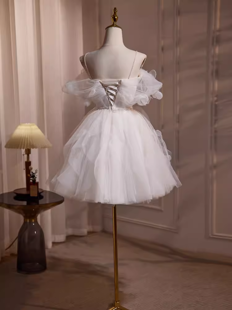 Cute Ball Gown Spaghetti Straps White Tulle Party Dress Homecoming Dresses