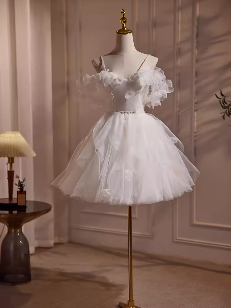 Cute Ball Gown Spaghetti Straps White Tulle Party Dress Homecoming Dresses