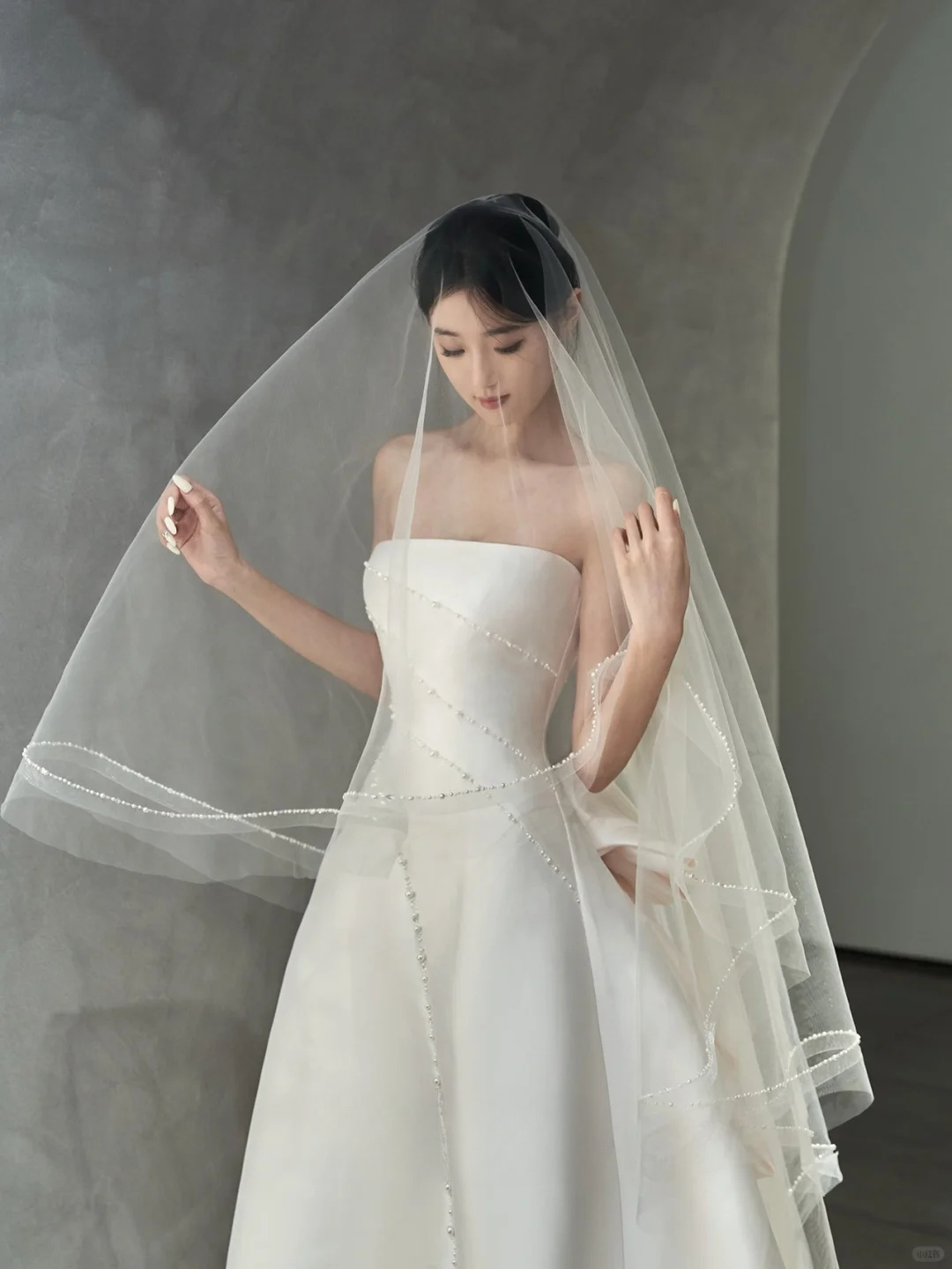 Eelgant A Line Satin Beaded With Veil Long Wedding Dresses