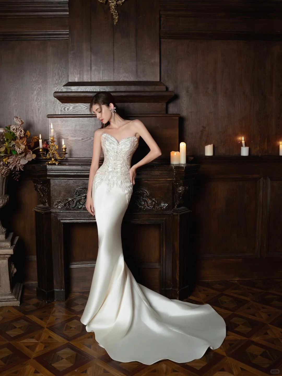 Timeless Mermaid Strapless Satin Sequin Beaded Long Wedding Dresses