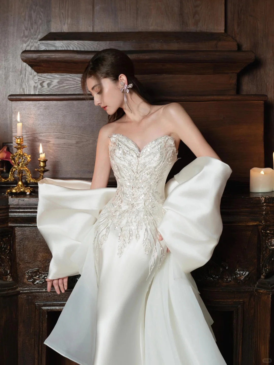 Timeless Mermaid Strapless Satin Sequin Beaded Long Wedding Dresses