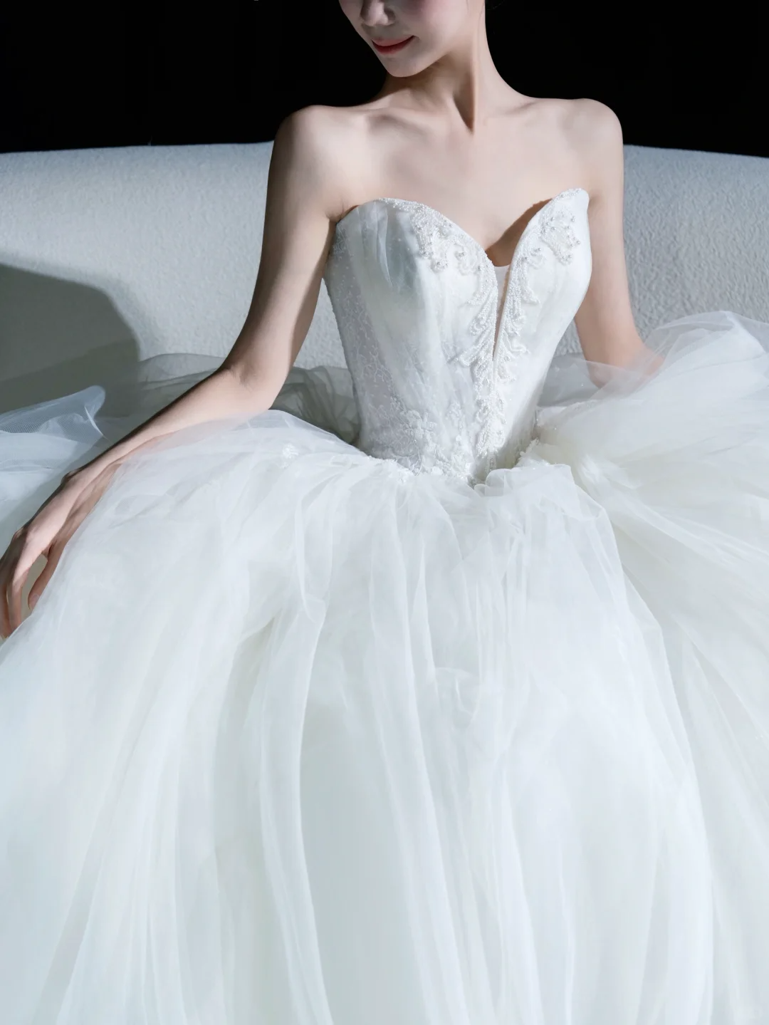 Timeless Ball Gown Strapless Satin Tulle Long Wedding Dresses