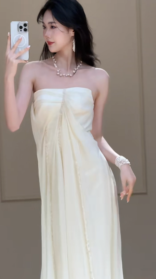 Unique A Line Strapless Satin Chiffon Long Wedding Dresses