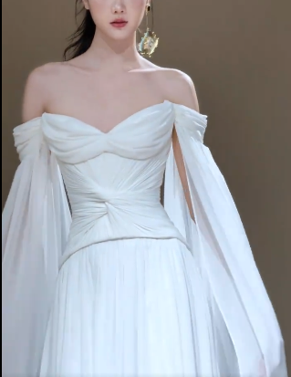 Eelgant A Line Off The Shoulder Chiffon Long Wedding Dresses