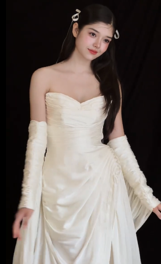 Unique A Line Strapless Satin With Sleeves Long Wedding Dresses