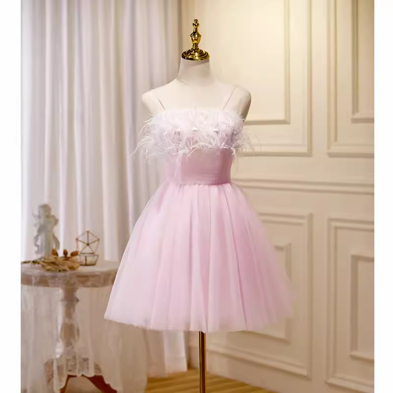 Elegant Ball Gown Spaghetti Straps Party Dress Pink Homecoming Dresses