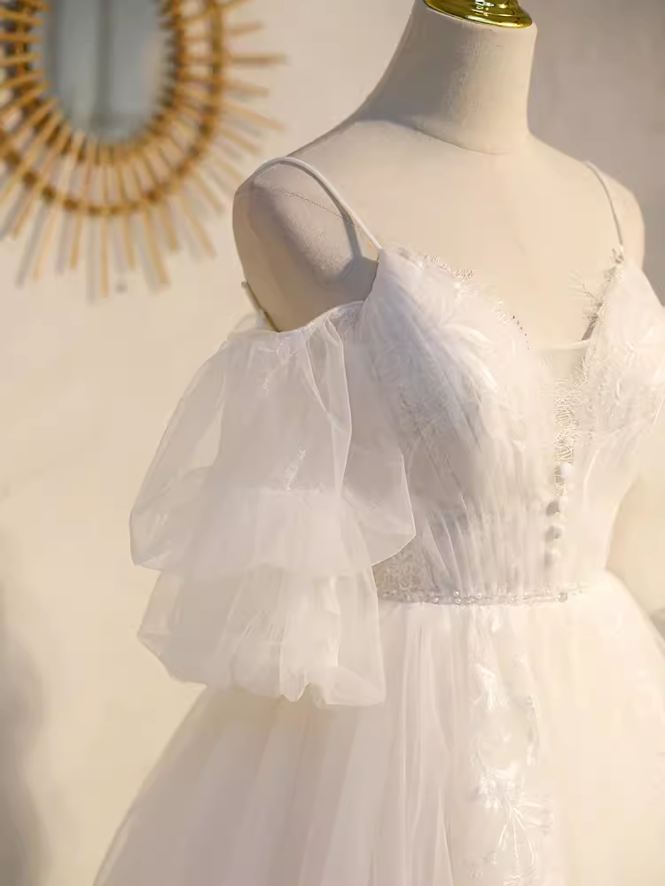 Elegant Ball Gown Straps Tulle Party Dress White Homecoming Dresses