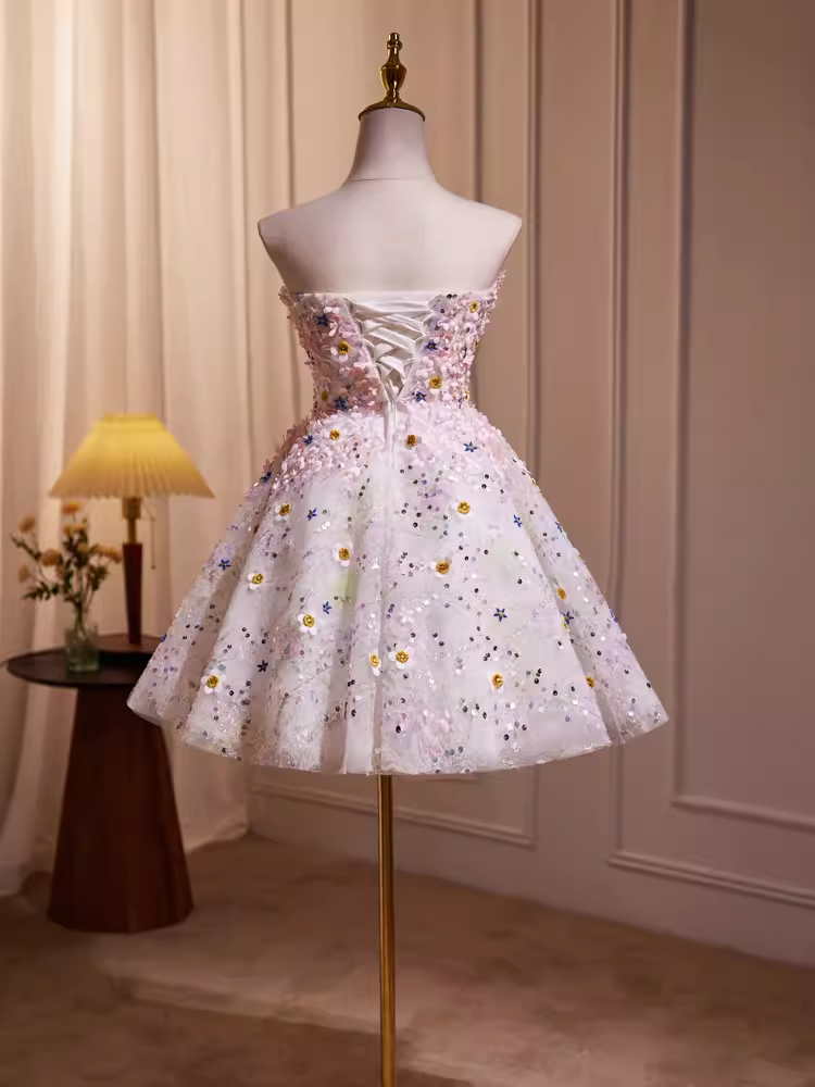 Elegant Ball Gown Strapless Sequin Party Dress Pink Homecoming Dresses