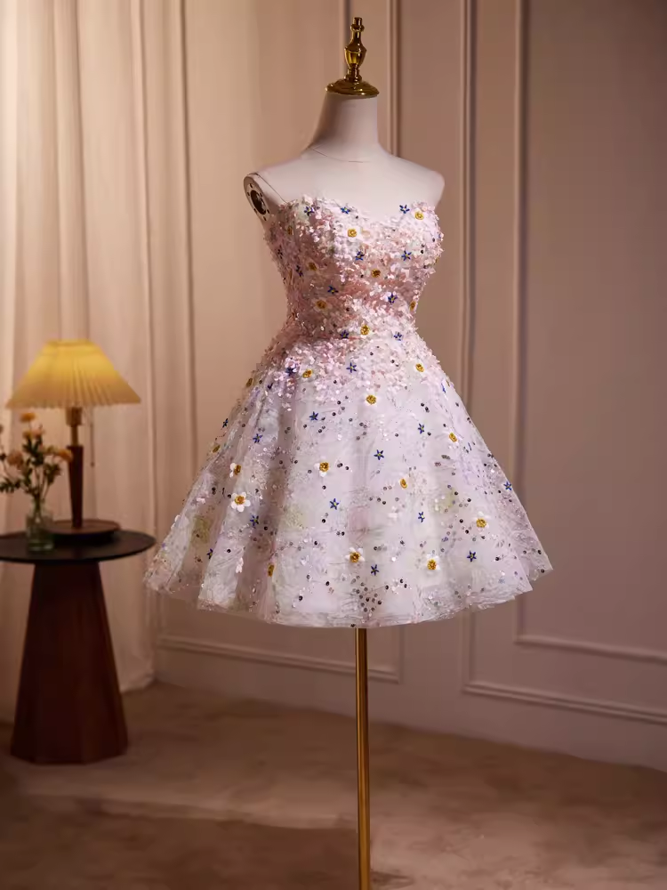 Elegant Ball Gown Strapless Sequin Party Dress Pink Homecoming Dresses