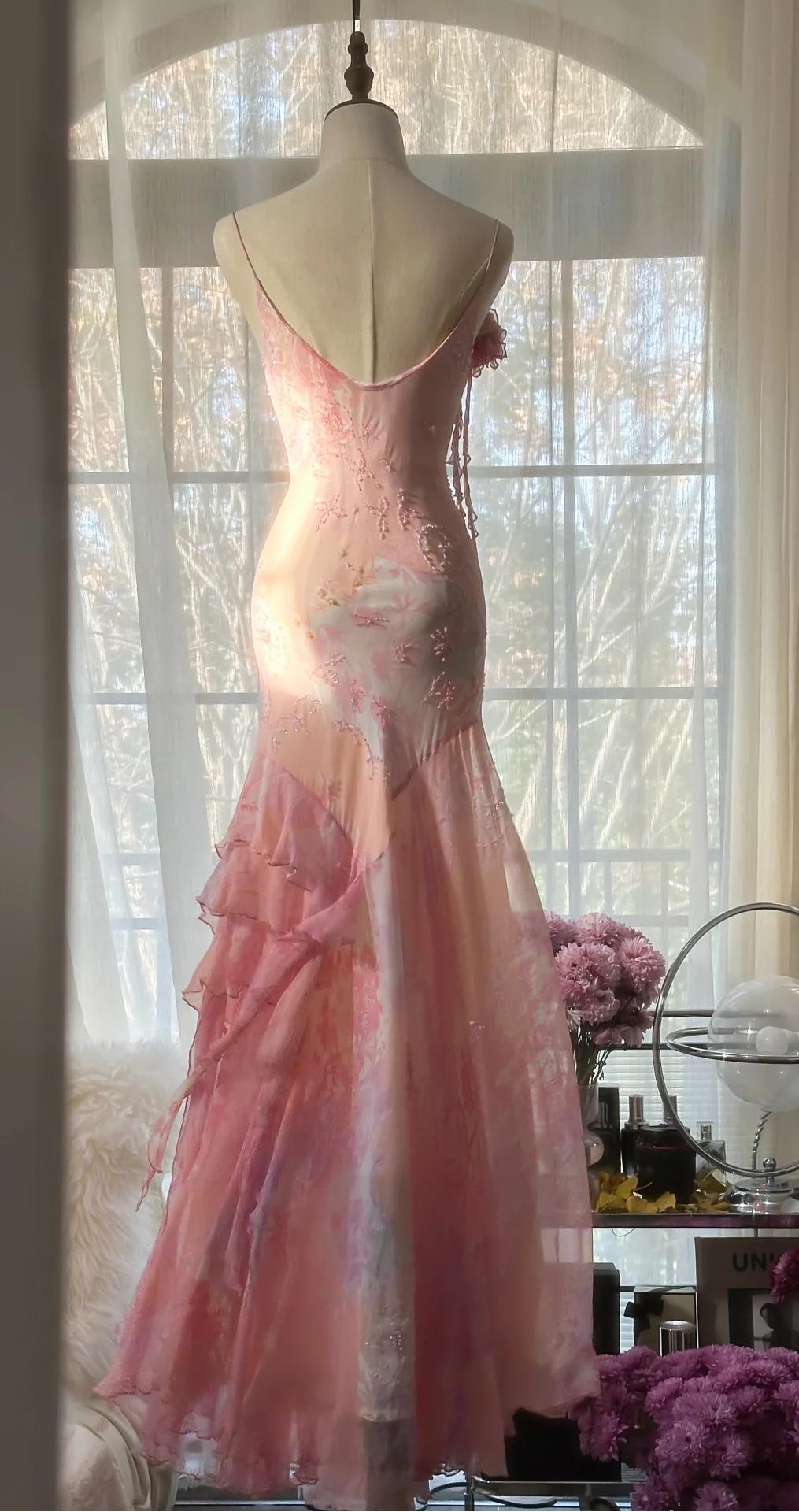 Special Mermaid Spaghetti Straps Chiffon Printed Beads Long Prom Dresses Formal Dress