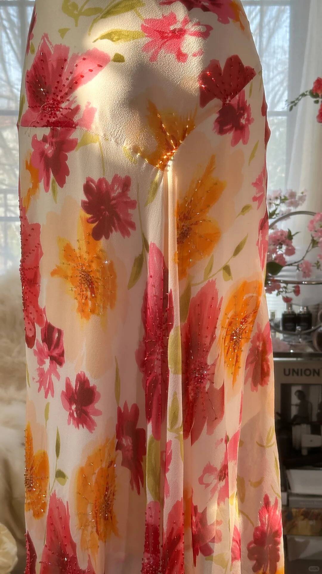 Sexy Mermaid Spaghetti Straps Chiffon Printed Flowers Beads Long Prom Dresses Formal Dress