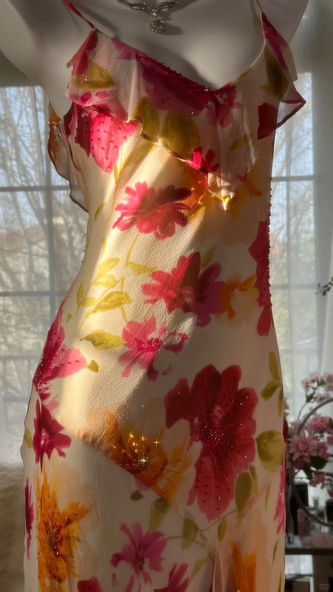 Sexy Mermaid Spaghetti Straps Chiffon Printed Flowers Beads Long Prom Dresses Formal Dress