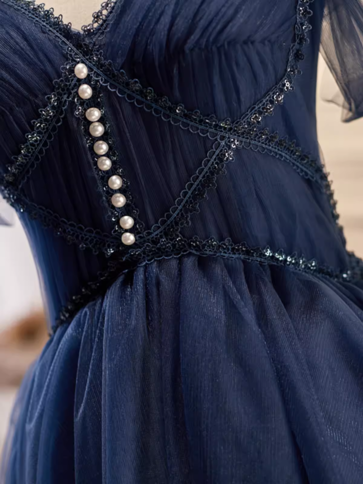 Elegant Ball Gown Straps Tulle Party Dress Navy Blue Homecoming Dresses
