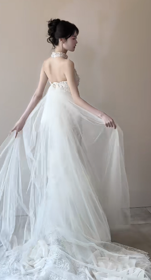 Stunning Mermaid Strapless Tulle Lace Beads With Veil Long Wedding Dresses