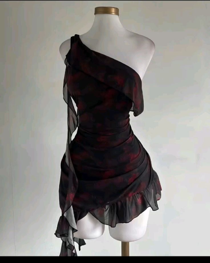 Pretty Mermaid One Shoulder Chiffon Printed Ruffles Short Homecoming Dress 16th Birthday Outfits