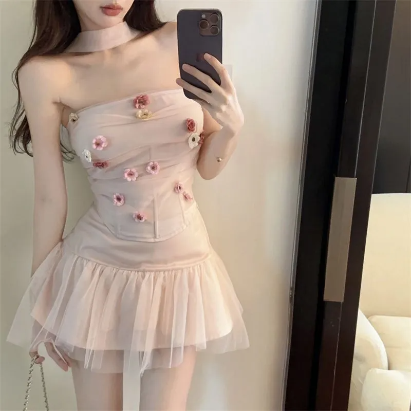 Fairy A Line Strapless Satin Tulle Applique Short Homecoming Dress 18th Birthday Outfits