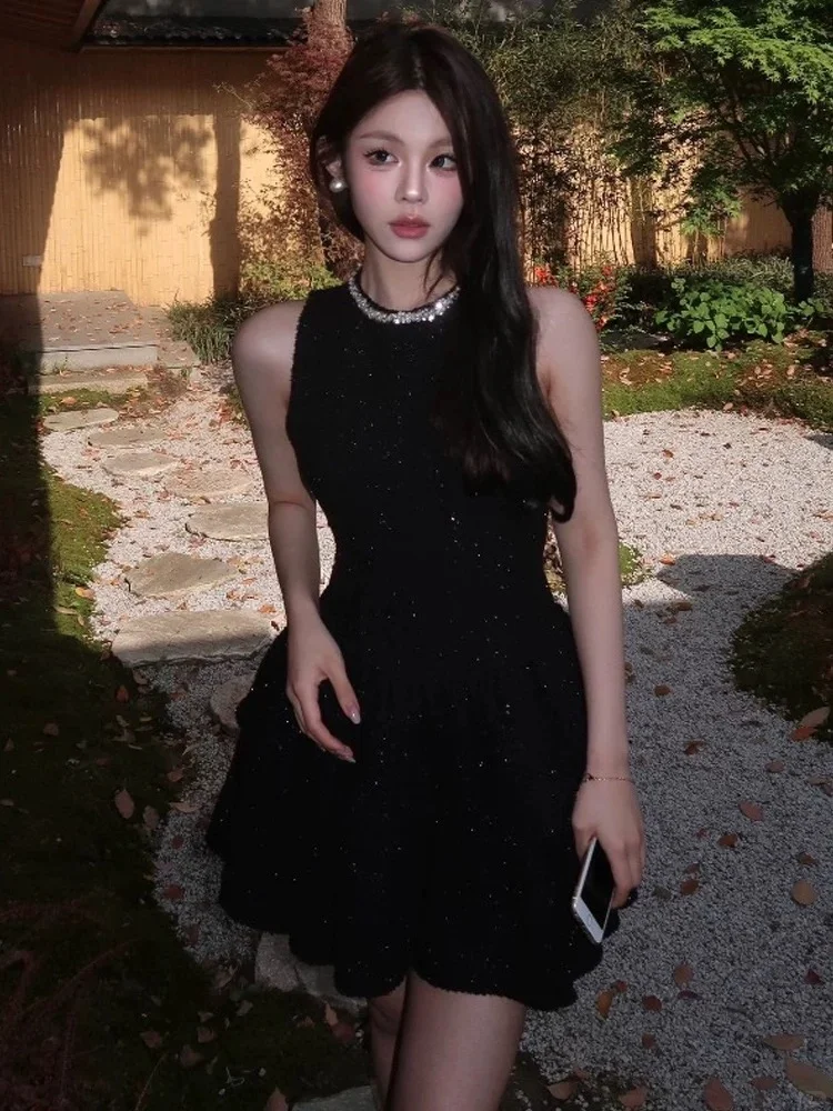 Sweet 16th Black A Line Halter Satin Sequin Short Homecoming Dress Birthday Outfits