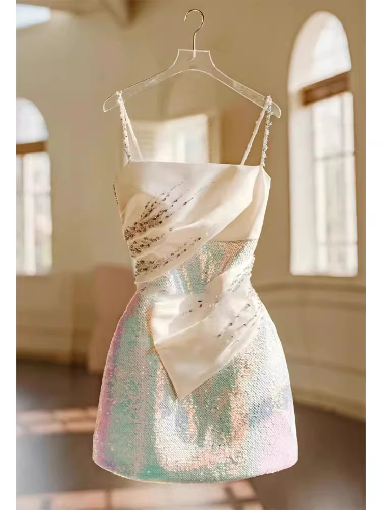 Elegant A Line Straps Sequin Birthday Dress Homecoming Dresses