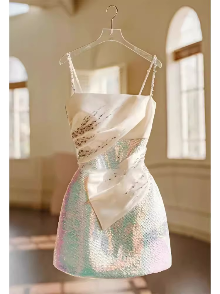 Elegant A Line Straps Sequin Birthday Dress Homecoming Dresses