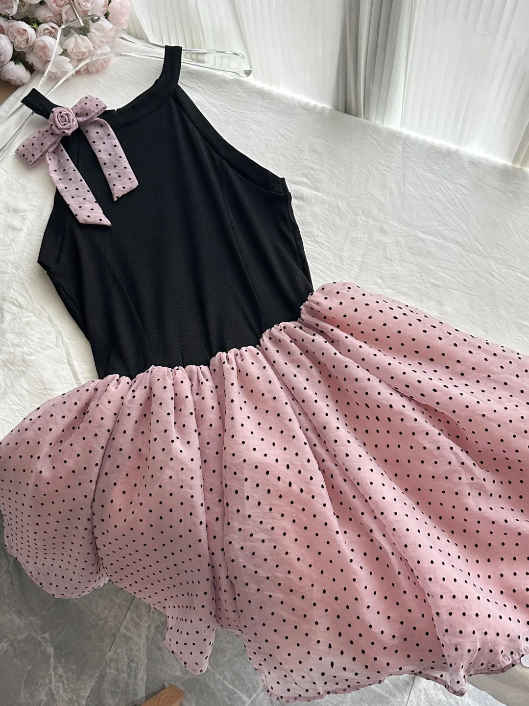Chic 19th A Line Halter Satin Chiffon Polka Dots Short Homecoming Dress Birthday Outfits