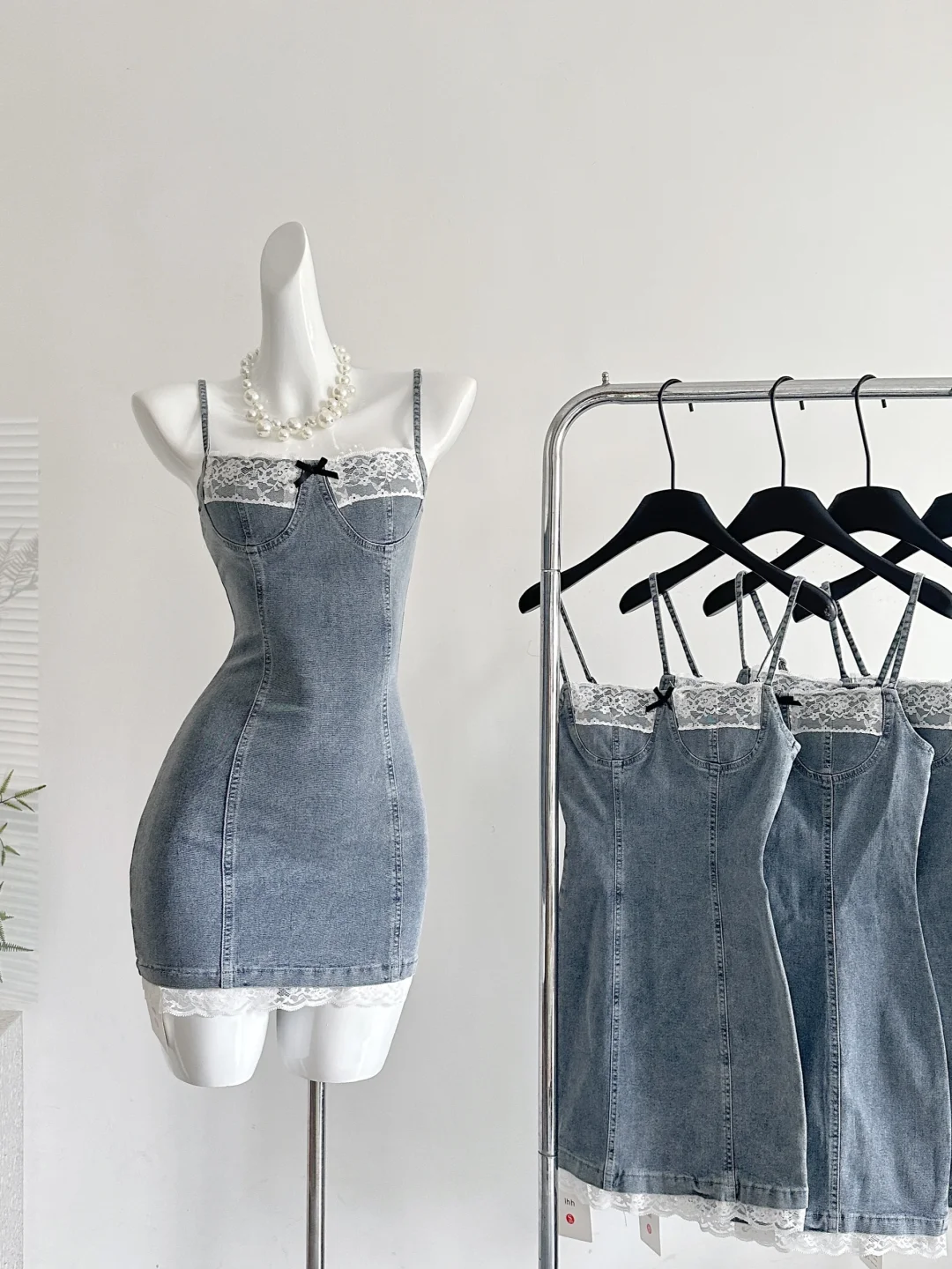 Chic 18th Mermaid Spaghetti Straps Denim Satin Lace Short Homecoming Dress Birthday Outfits