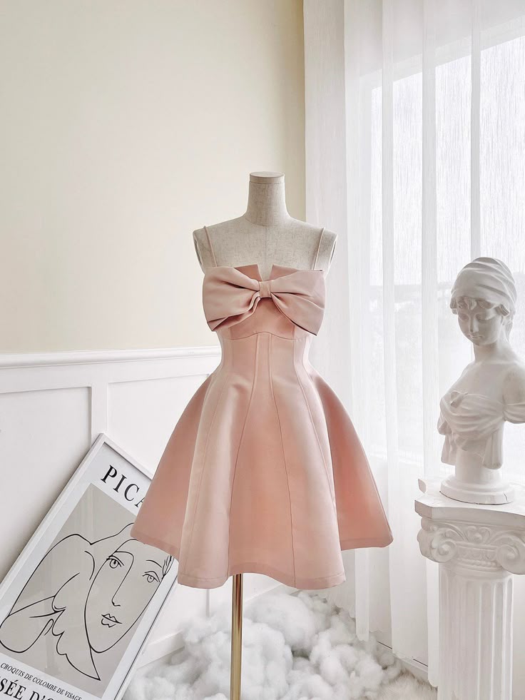 Simple Pink A Line Spaghetti Straps Satin Bow Short Homecoming Dress18th Birthday Outfits