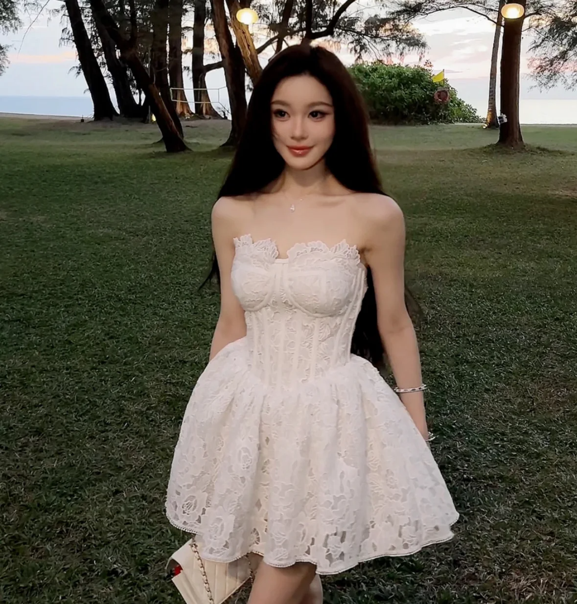 Sweet A Line Strapless Satin Lace Short Homecoming Dress 17th Birthday Outfits